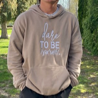TAN HOODIE WITH EMBROIDERED DTB YER'SELF