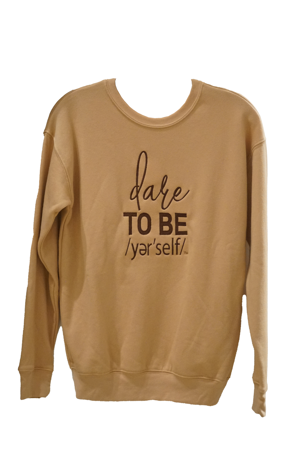 TAN CREWNECK WITH DARK EMBROIDERED DTB YER'SELF